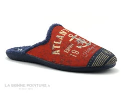 Zels 7549 Rouge - Bleu Marine - Ancre - Pantoufle Mule Homme