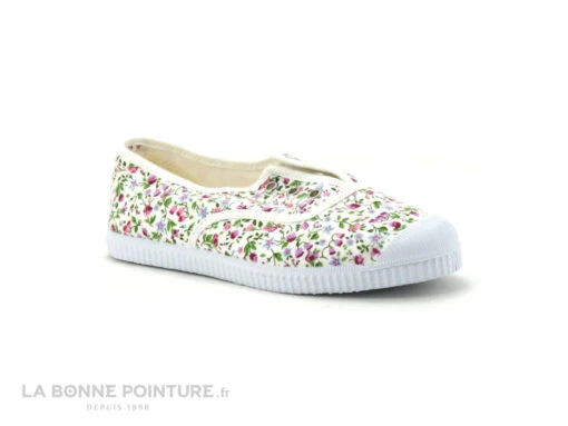 Cienta 70999 Blanc Fleuri - Tennis Toile Fille Sans Lacet