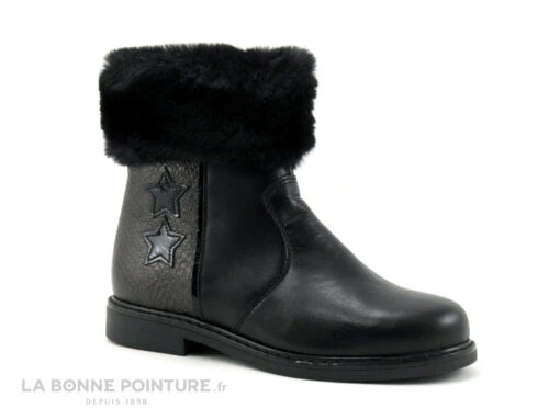 Bopy SADIO Noir - Bottine Fille - Haut Fourrure - Etoiles
