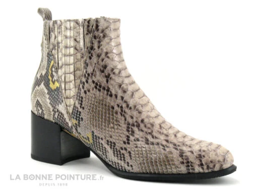 Fugitive FLAK Python Taupe - Bottine Talon Large Femme