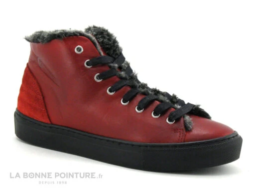 Morans GRALU Rouge - Basket Montante Femme - Fourrure Grise