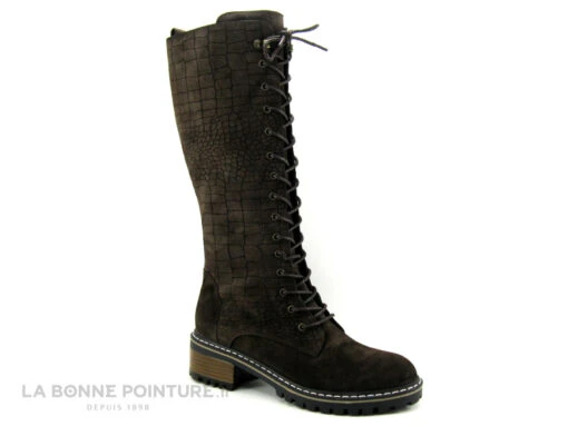 Elue Par Nous KOFOUR Marron Velours Croco - Botte Lacet Femme