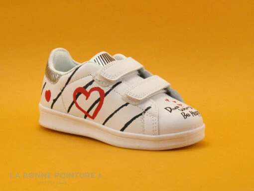 Petit Genie ES4070E Blanc Noir Coeur Rouge - Basket Velcro Fille