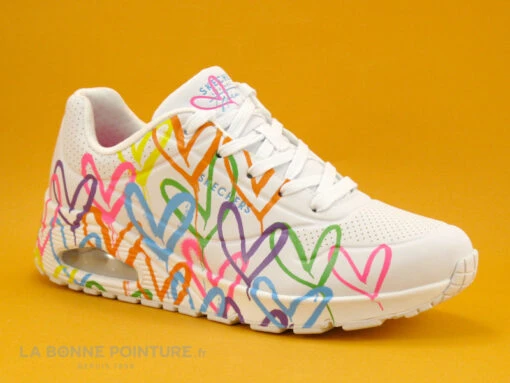 Skechers 177981 UNO Highlight Love-J-Goldcrown-Blanc-Coeurs Multi-Basket