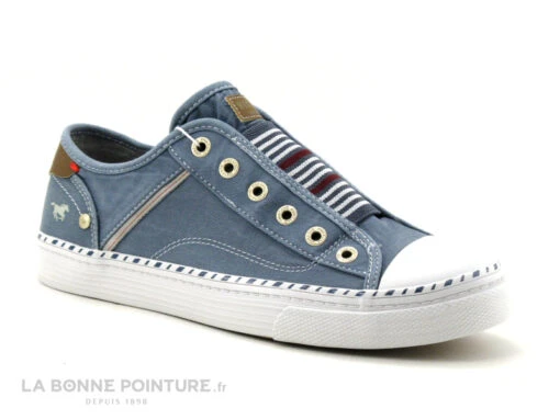 Mustang 1376-402-807 Bleu Ciel - Basket Sans Lacet Femme En Toile