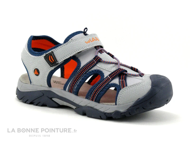 Wipop LICKEY Gris Bleu Orange - Sandale Sport GARCON 1 Wipop LICKEY Gris Bleu Orange - Sandale Sport GARCON
